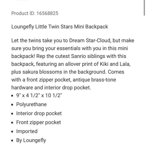 NEW Loungefly‎ Sanrio Little Twin Stars Mini Backpack Rare Hard to Find Print main image 10